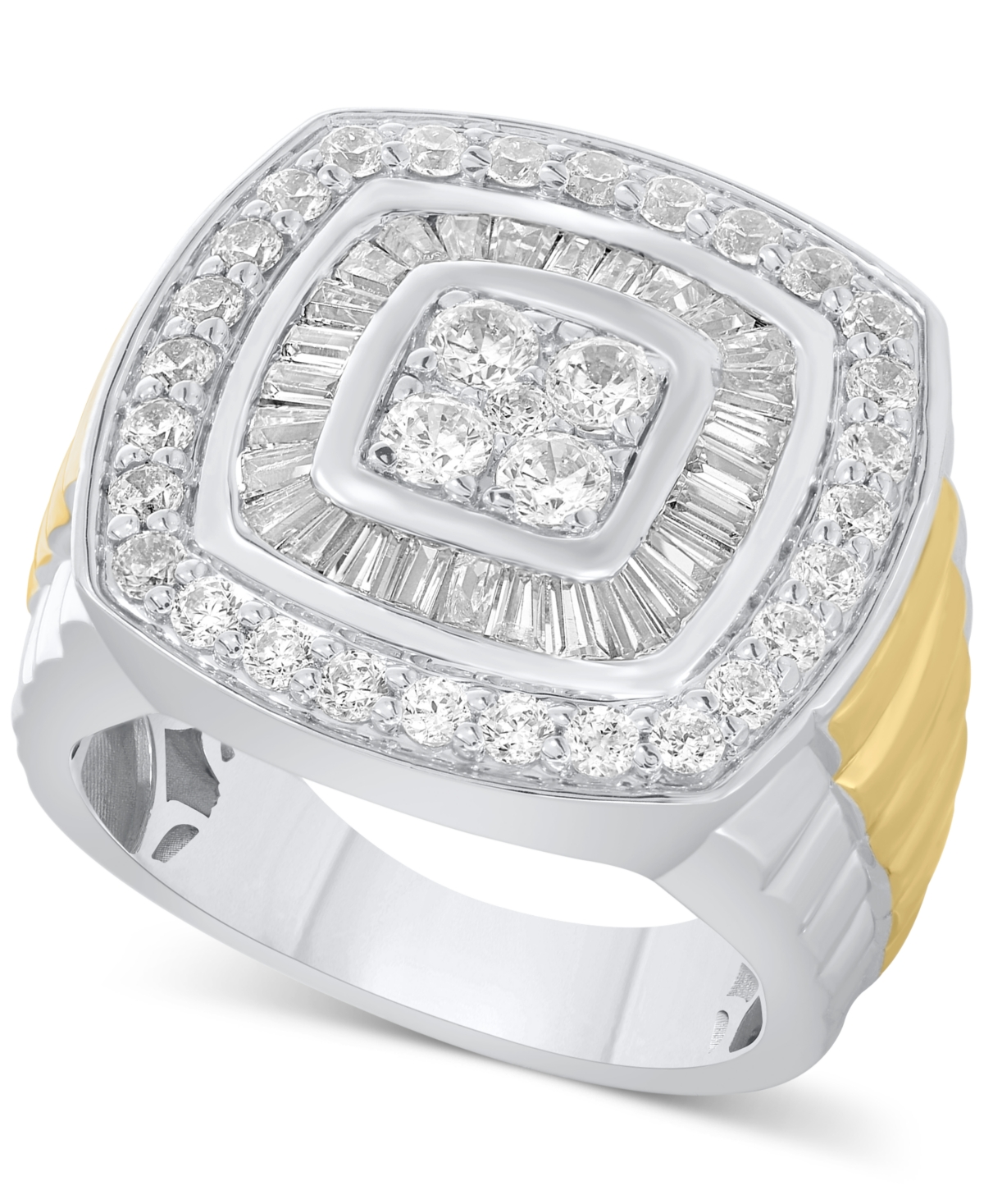 Macy's Men's Diamond Baguette & Round Cluster Ring (2 Ct. T.w.) In 10k White Gold
