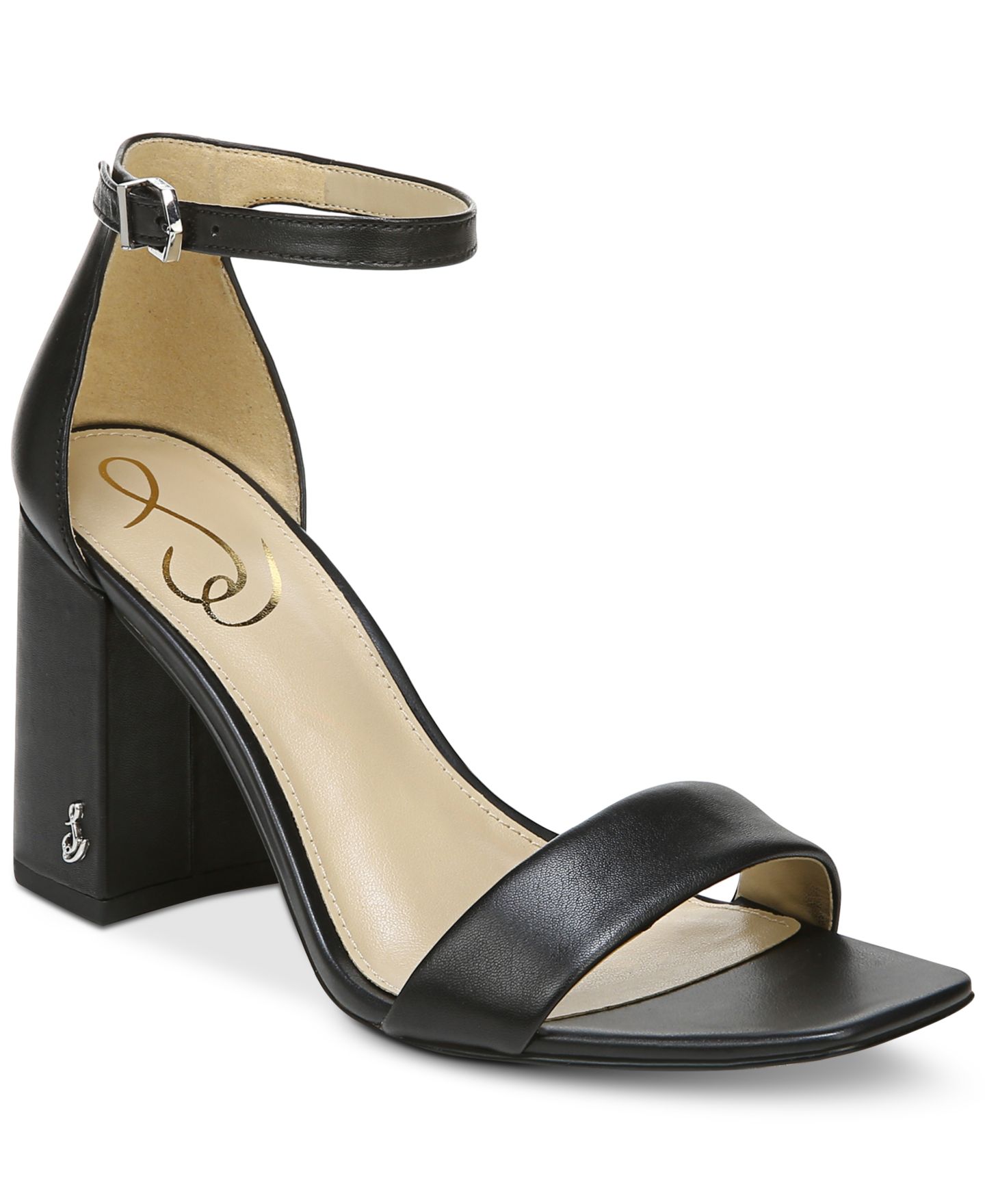 Женские сандалии Sam Edelman Daniella Two-Piece Block-Heel, цвет: Чёрный кожаный — фото 1