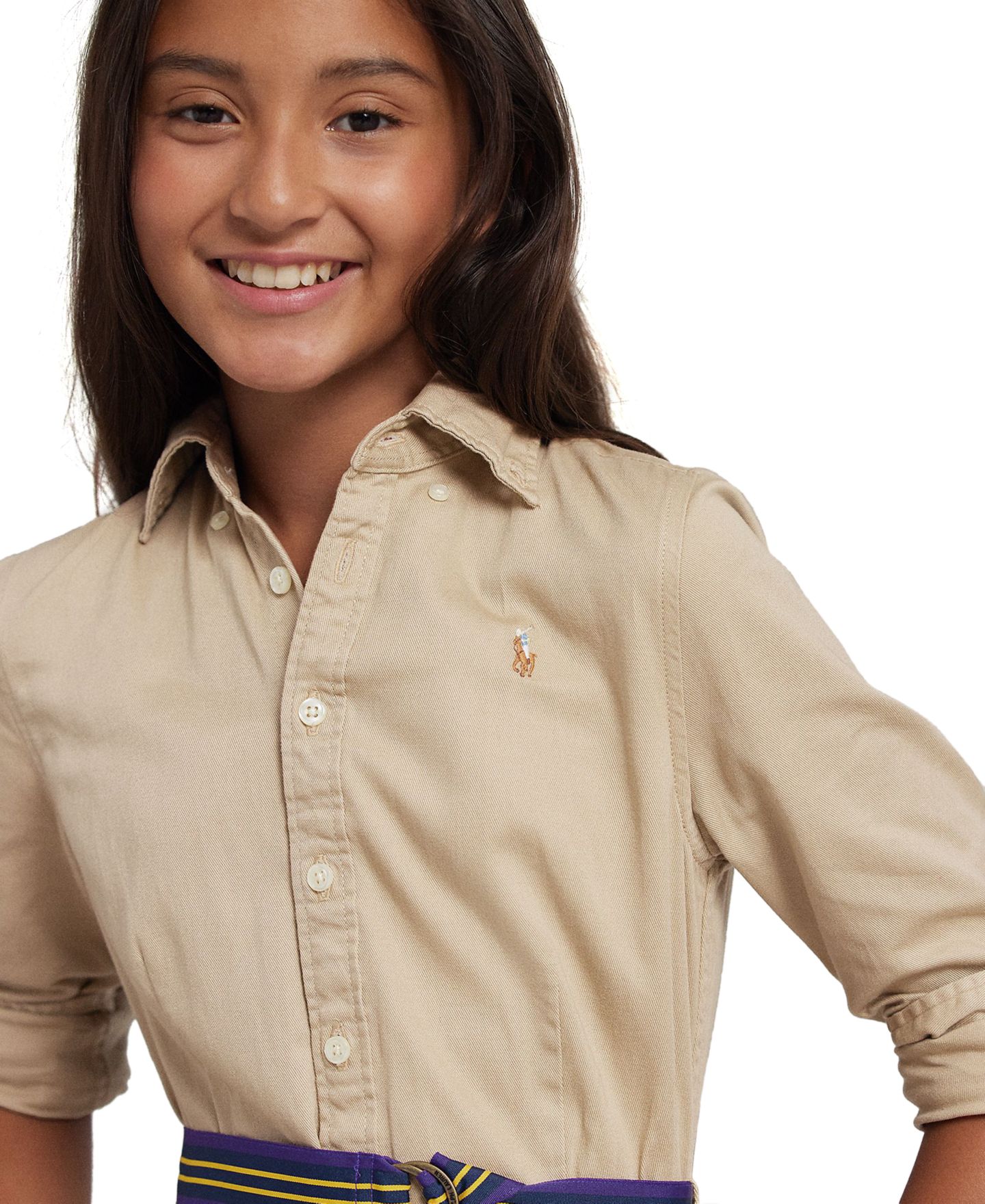 Платье Polo Ralph Lauren Belted Cotton Chino Shirtdress для девочек, цвет: Хаки — фото 5