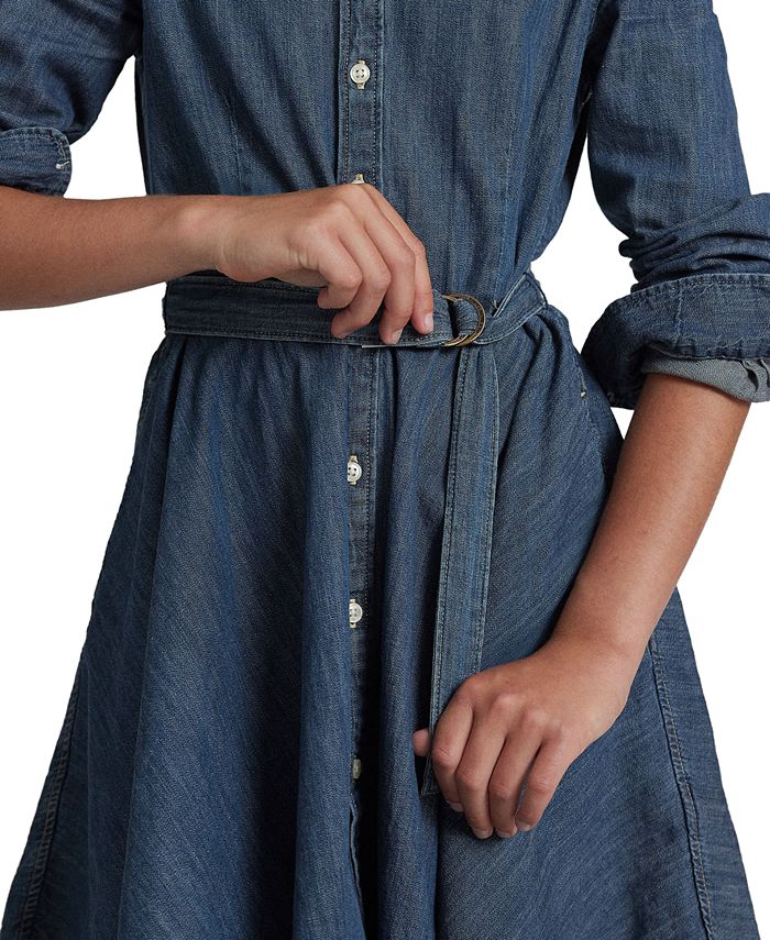 Polo Ralph Lauren Big Girls Belted Denim Cotton Shirtdress - Macy's