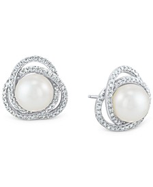 Cultured Freshwater Pearl (7 - 7-1/2mm) & Diamond (1/4 ct. t.w.) Love Knot Stud Earrings in 14k White Gold