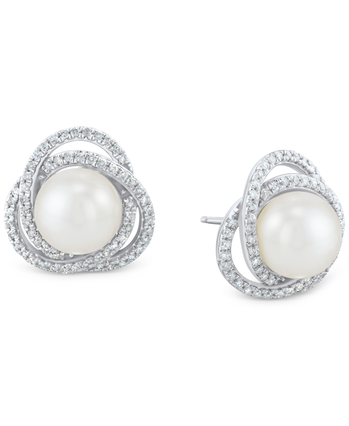 Honora Cultured Freshwater Pearl (7 - 7-1/2mm) & Diamond (1/4 Ct. T.w.) Love Knot Stud Earrings In 14k Whit In White Gold