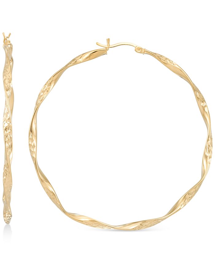 Macy s Twisted Hoop Earrings 50mm in 14k Gold Plated Sterling