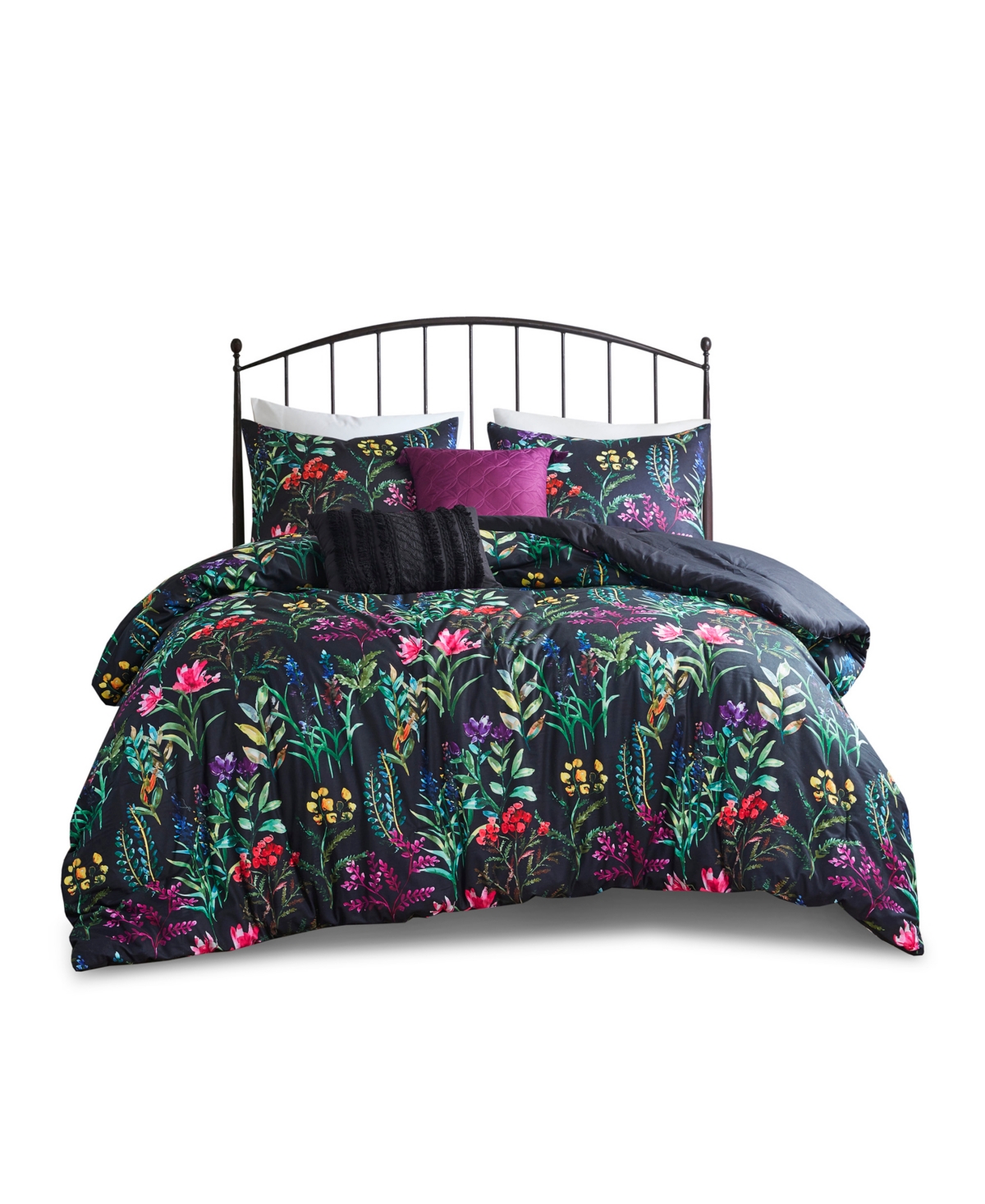 Madison Park Tasha Floral 5 Piece Comforter Set, King/california King Bedding In Black
