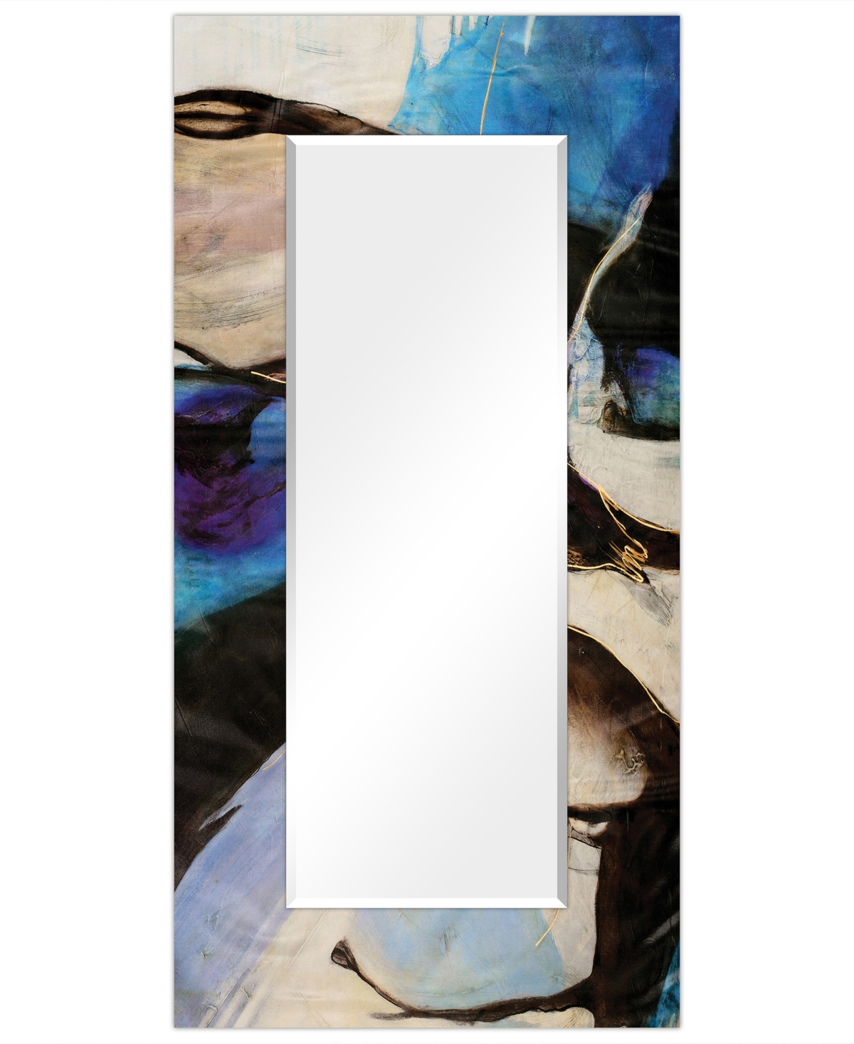 'Motivos' Rectangular On Free Floating Printed Tempered Art Glass Beveled Mirror, 72" x 36" - Multicolor
