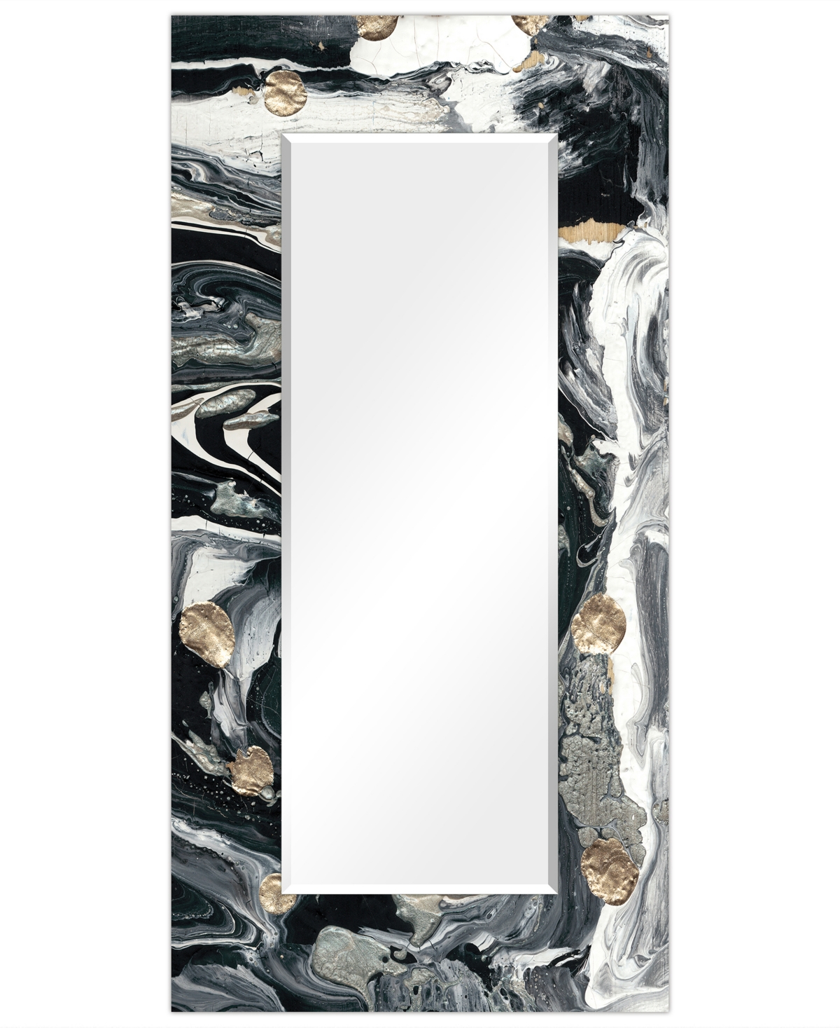 'Ebony' Rectangular On Free Floating Printed Tempered Art Glass Beveled Mirror, 72" x 36" - Black, Gold-Tone