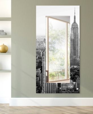 'My N.Y.' Rectangular On Free Floating Printed Tempered Art Glass Beveled Mirror, 72" x 36"