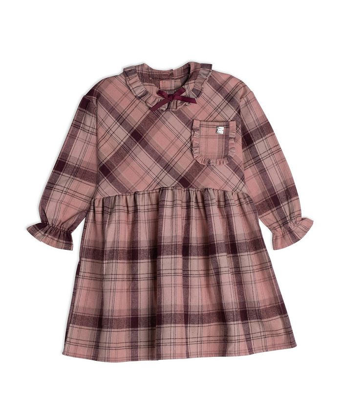 Deux par Deux Girl Long Sleeve Dress Pink And Burgundy Plaid