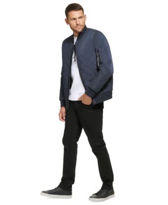 Men's Quilted Baseball Jacket with Rib-Knit Trim