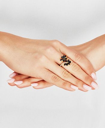 Macy s Onyx White Topaz 1 5 ct. t.w. Flower Bypass Ring in 14k