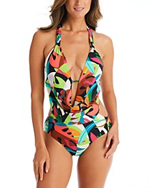 Women's Tropical Dreams Cowlneck One-Piece Swimsuit, Created for Macy's