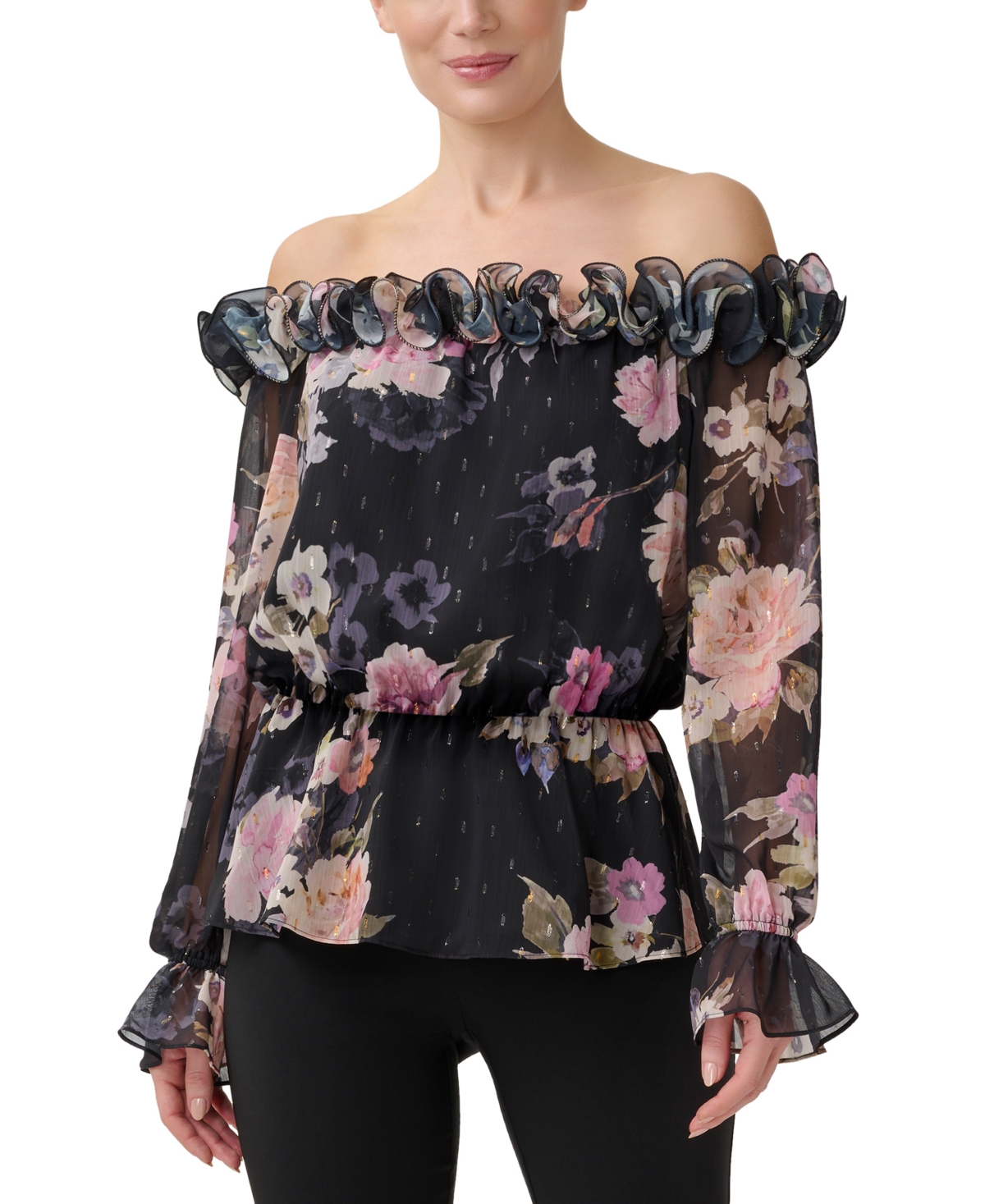  Adrianna Papell Women's Ruffled Off-The-Shoulder Top