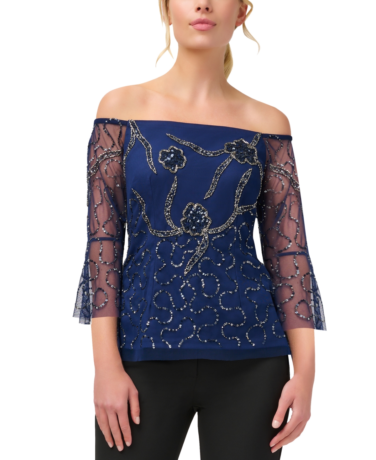  Adrianna Papell Women's Off-The-Shoulder Embellished Blouse