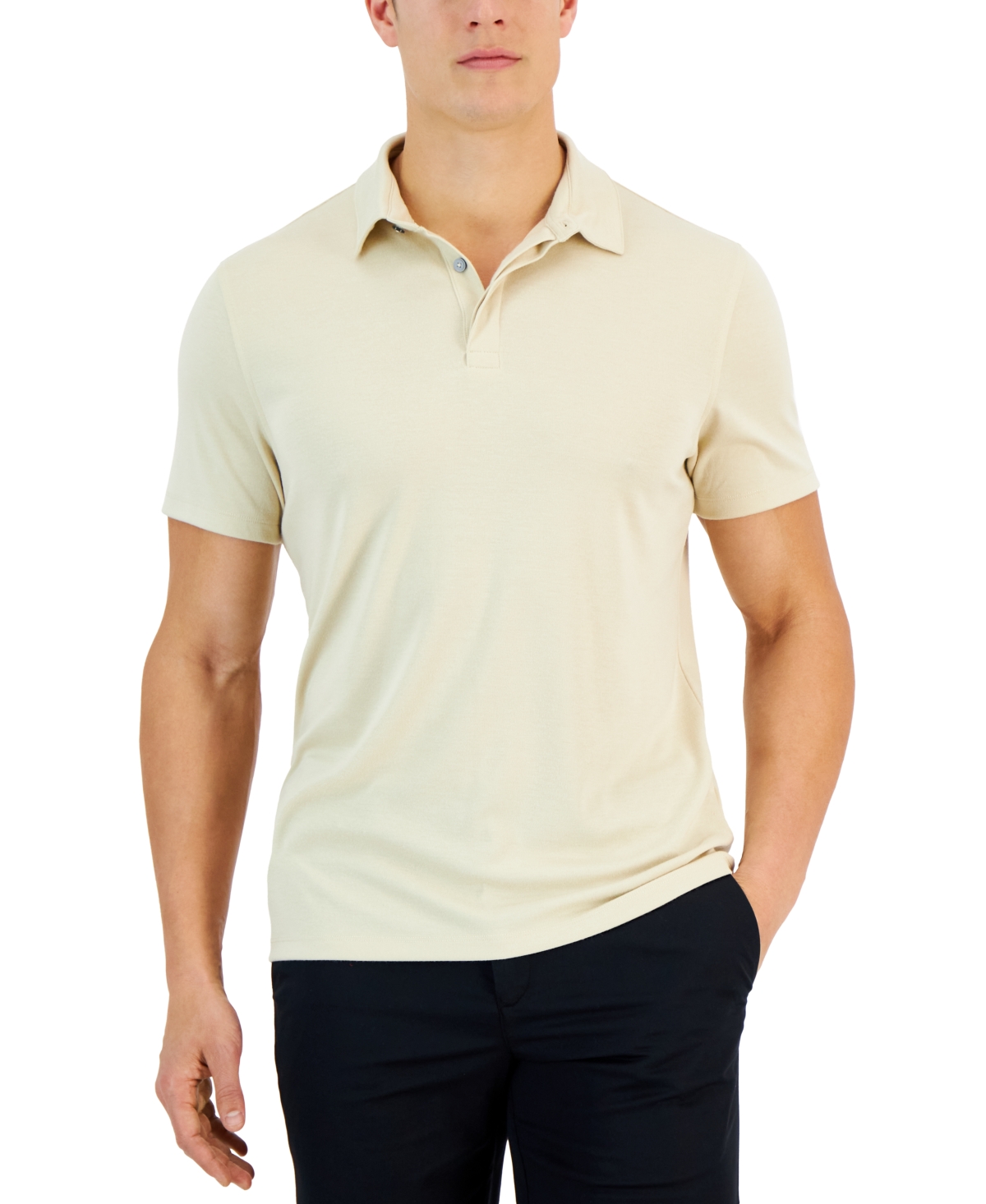 Shop Alfani Men's Alfatech Stretch Solid Polo Shirt, Created For Macy's In Brown Rice