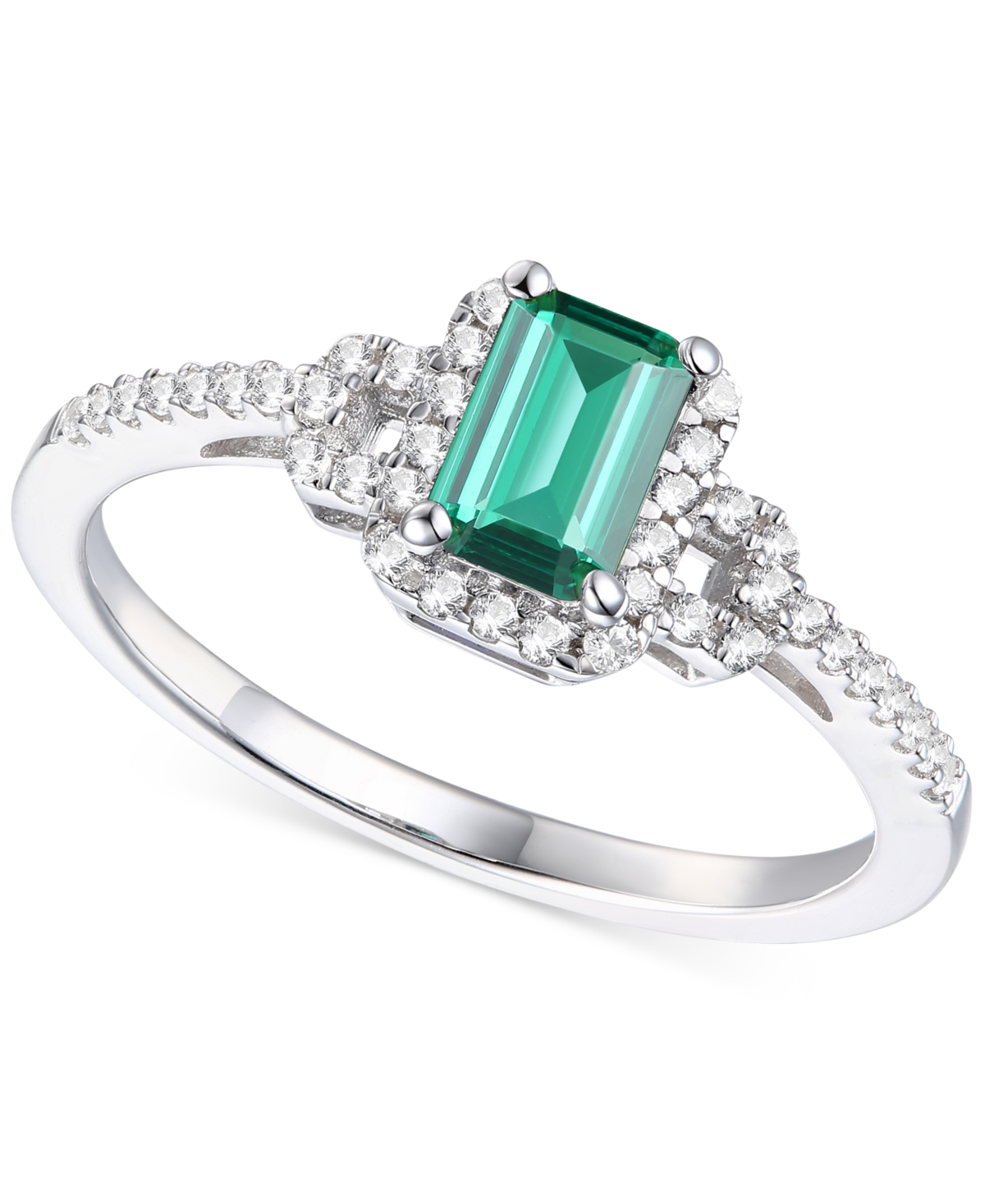 Macy's Lab-grown Emerald (5/8 Ct. T.w.) & Lab-grown White Sapphire (1/5 Ct. T.w.) Ring In Sterling Silver (