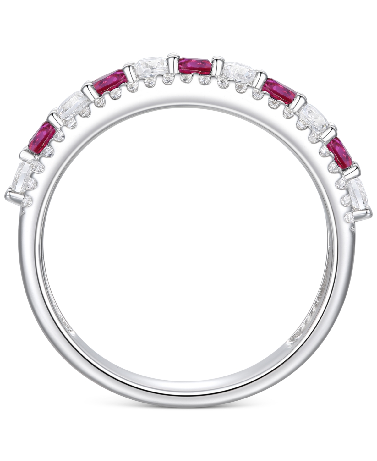 Lab-Grown Emerald (1/3 ct. t.w.) & Lab-Grown White Sapphire (5/8 ct. t.w.) Stack Band in Sterling Silver (Also in Lab-Grown& Lab-Grown Sapphire)