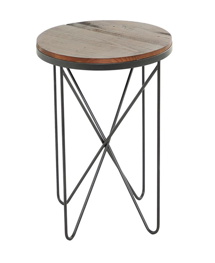 Rosemary Lane Metal Rustic Accent Table with Brown Wood Top, 19" x 19