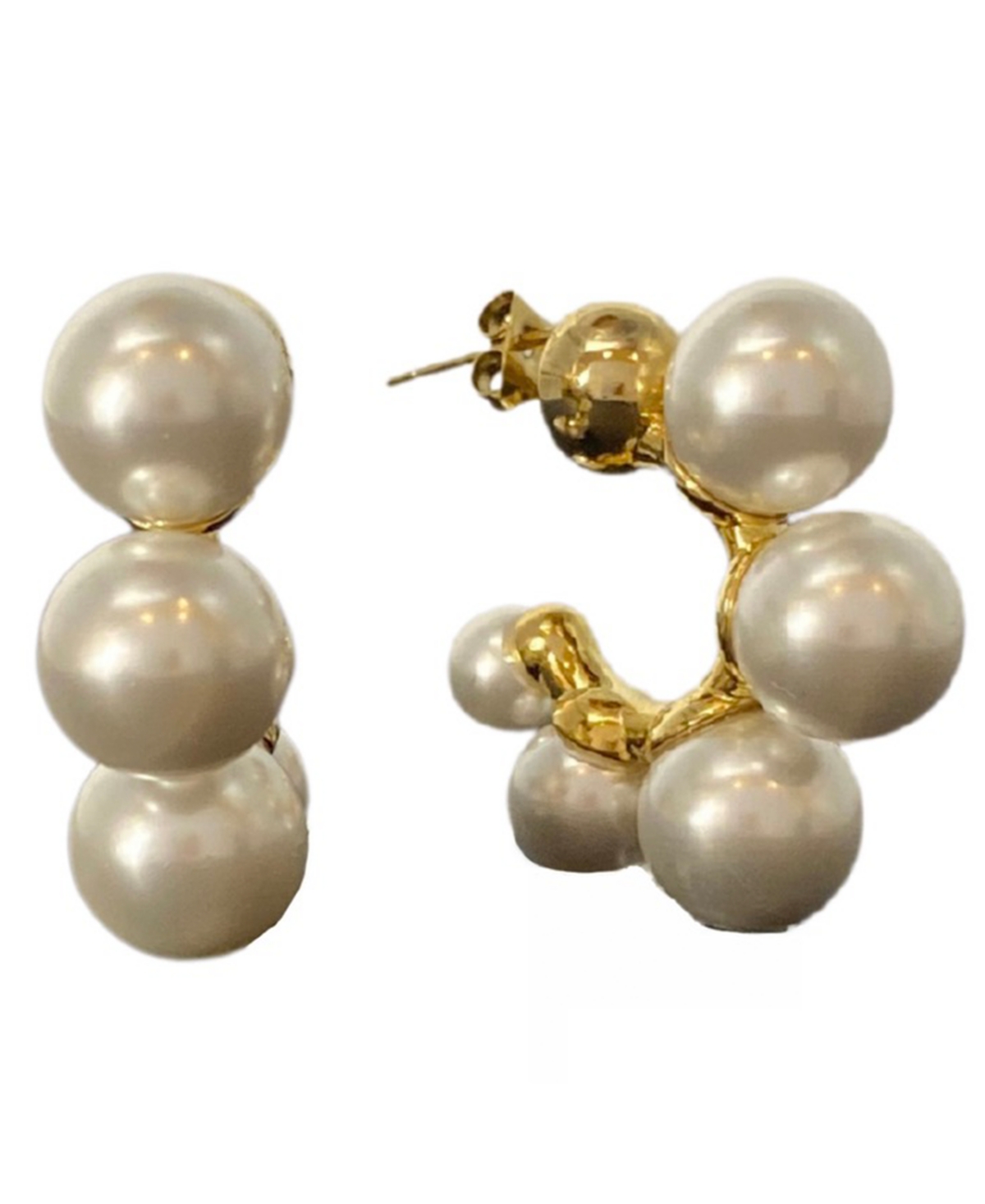 Accessory Concierge Women's Imitation Pearl Bola Hoop Earrings In Gold-tone