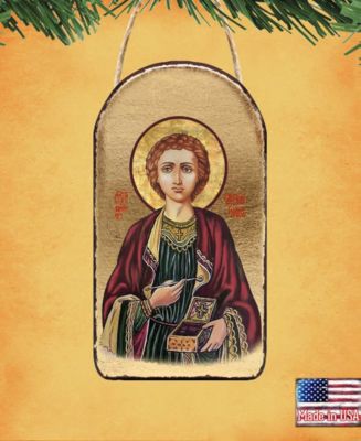 Saint Panteleimon Wooden Greek Christian Orthodox Icon Ornament