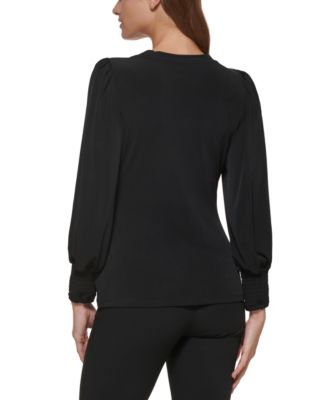Petite Crewneck Long-Balloon-Sleeve Top