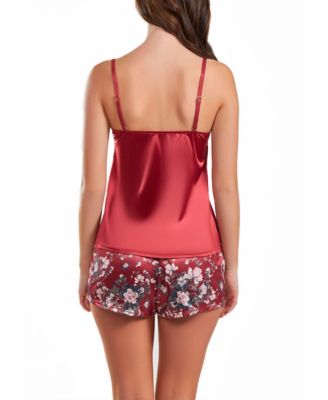 Women's Jenna Contrast Satin Tank and Floral Short Set, 2 Piece