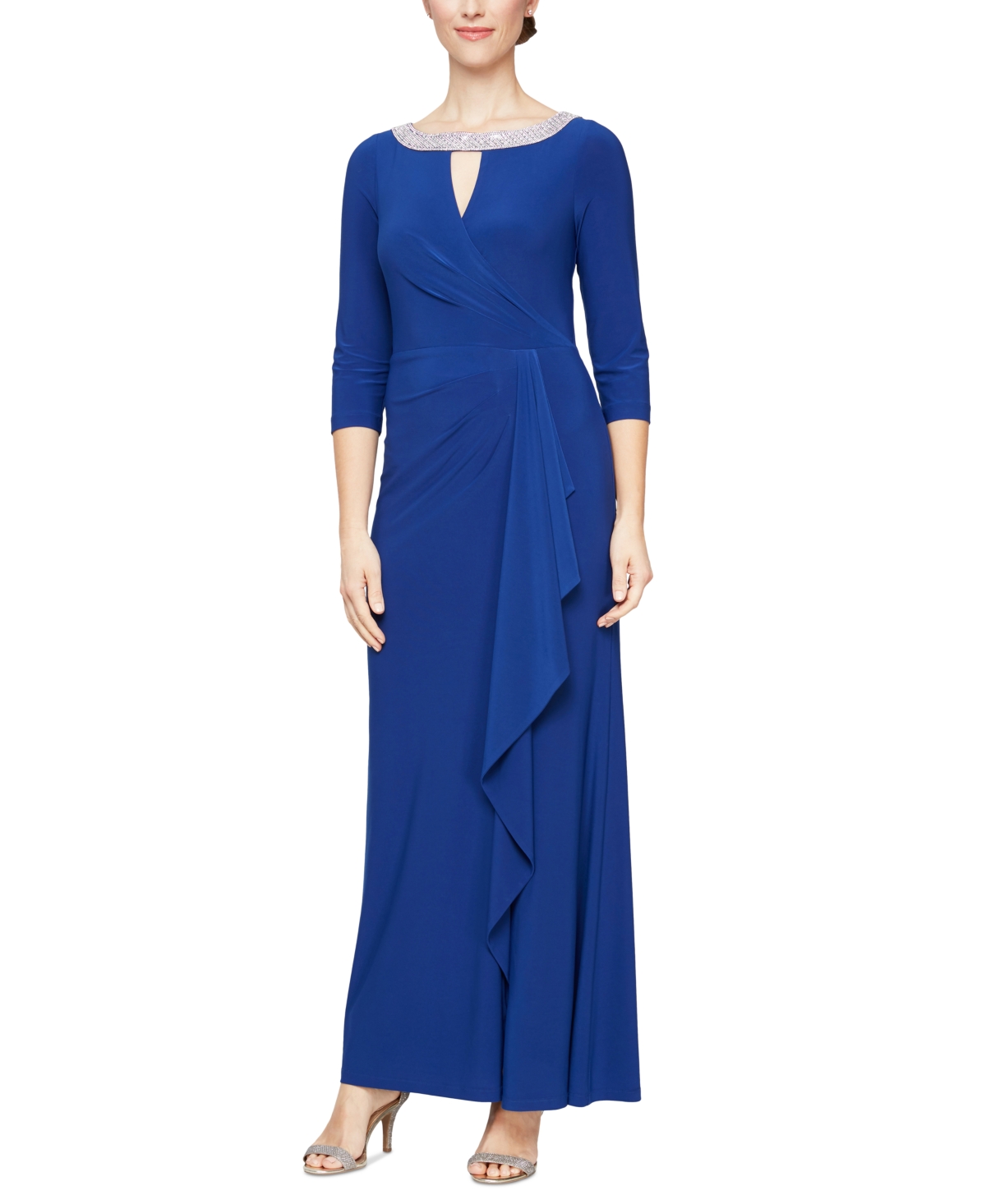 Alex Evenings Women's Embellished Cutout 3/4-sleeve Gown In Royal