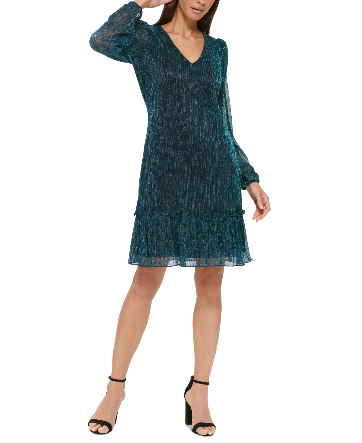 Kensie Long-Sleeve Shimmer Party Dress