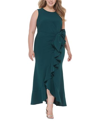 Eliza J Plus Size Side-Ruffled-Bow Laguna-Crepe Sleeveless Gown - Macy's