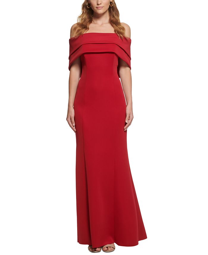 Vince Camuto Petite Off The Shoulder Scuba Gown Macy s