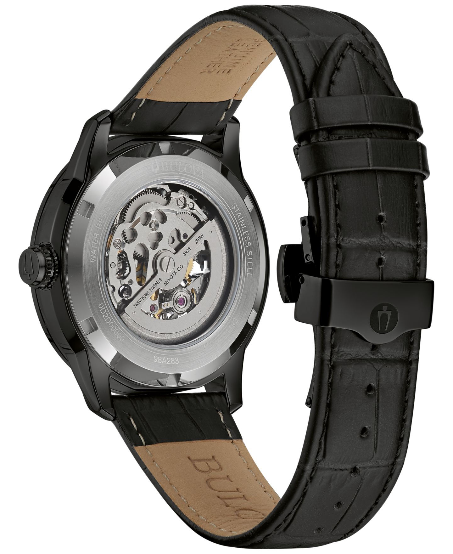Мужские часы Bulova Automatic Sutton Black Leather Strap Watch 43mm — фото 3