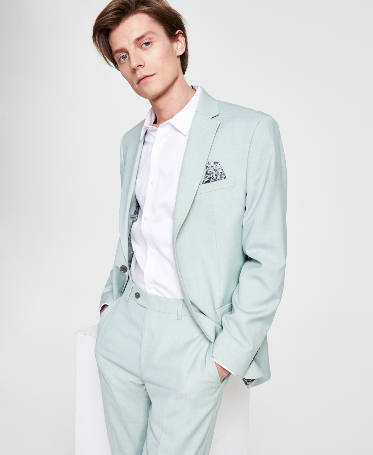 Bar Iii Men's Slim-Fit Wool Sharkskin Suit Jacket, Created for Macy's