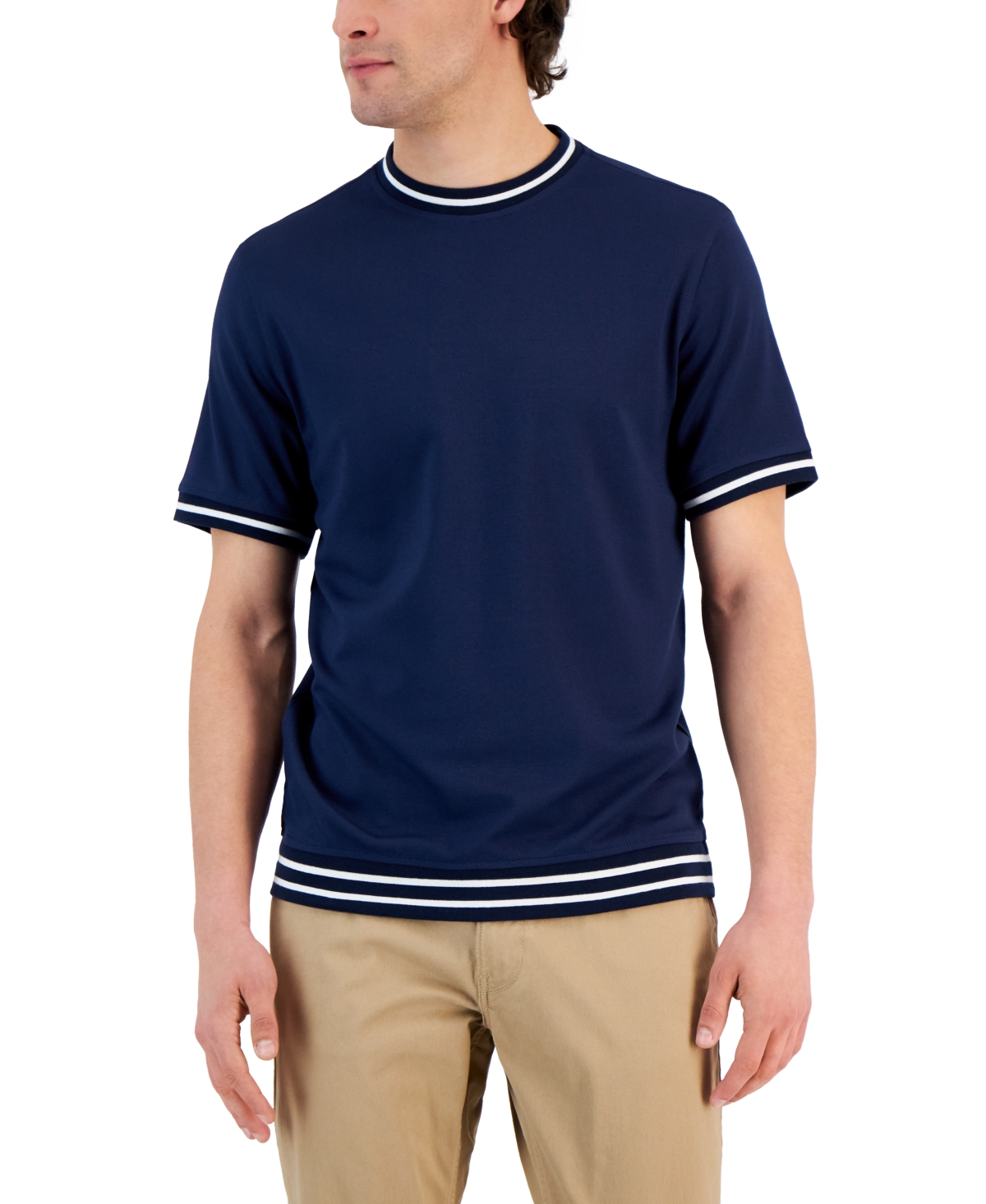 Alfani Men's Tipped T-shirt, Created For Macy's In Neo Navy