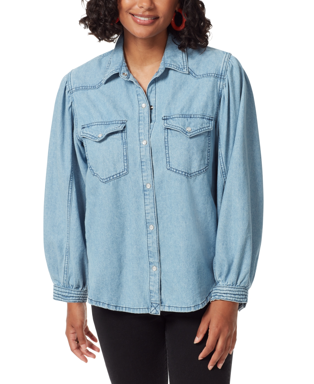 Sam Edelman Sam Edelmen Women's Farah Puff-sleeve Denim Shirt In Palisades