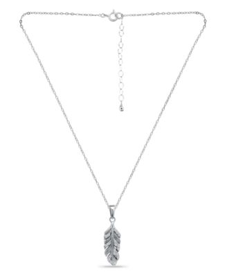 Cubic Zirconia Pave Feather Pendant Necklace in Sterling Silver