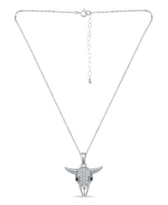 Cubic Zirconia Pave Steer Head Pendant Necklace in Sterling Silver