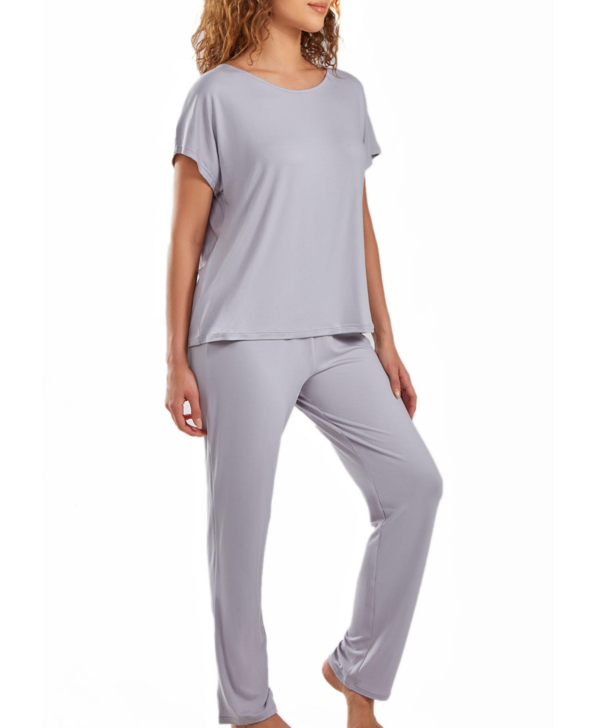 Icollection Women's Jewel Cozy Modal Ultra Soft Sleep Pajama Pant Set In Light Gray