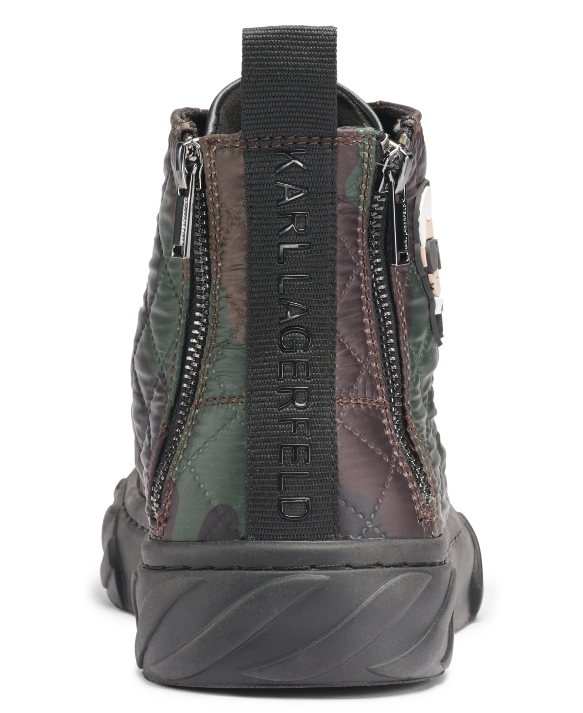 Karl Lagerfeld Men's Quilted Camo Double Back Zip High Top with Karl Head Patch Sneaker - Brown