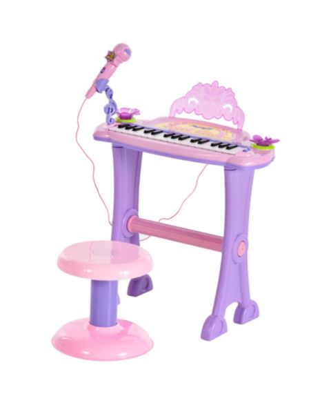 Детские игрушки Qaba Kids Piano Keyboard Drum Set with Sounds, Microphone, Stool