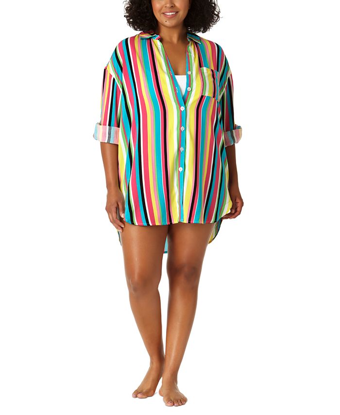Anne Cole Plus Size Boyfriend ButtonDown Shirt CoverUp Macy's