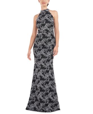 JS Collections Women's Halter-Neck Embellished Gown