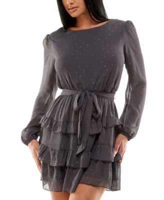 Speechless - Juniors' Crewneck Tiered Tie-Waist Chiffon Dress