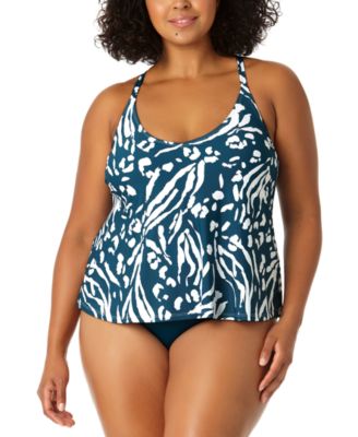 Anne Cole - Plus Size Printed Crisscross Tankini Top
