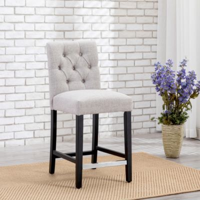 24" Linen Fabric Tufted Counter Stool