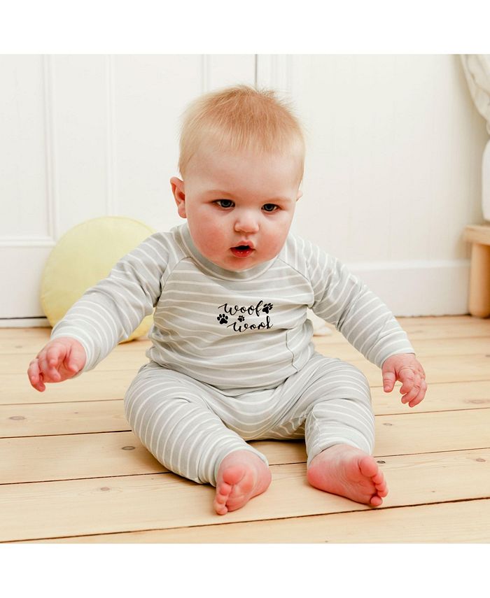 Deux par Deux Baby Boy Organic Cotton Striped Top And Pant Set Grey