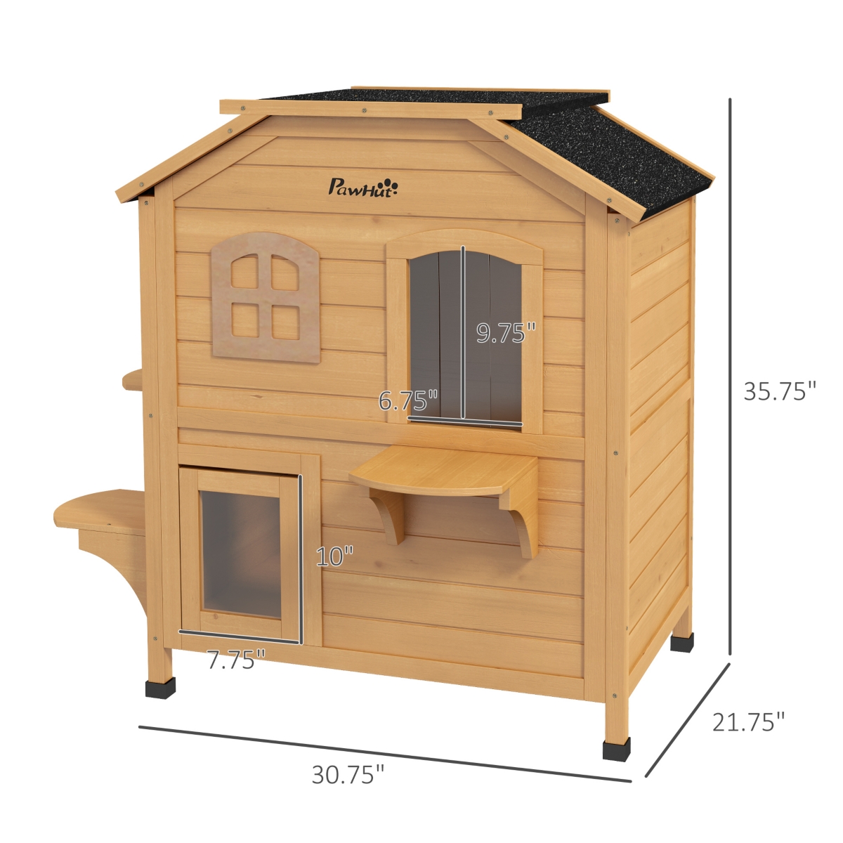 PawHut 2-Story Wooden Cat Condo Balcony & for Indoor Outdoor Use- Natural
