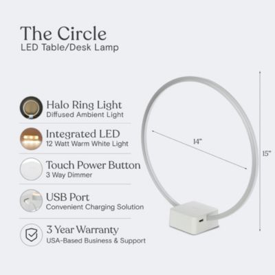 Circle 15" Dimmable Modern LED Desk Lamp with USB Port