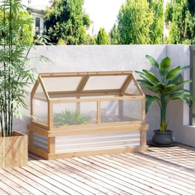 Raised Garden Bed with house Wooden Cold Frame Natural