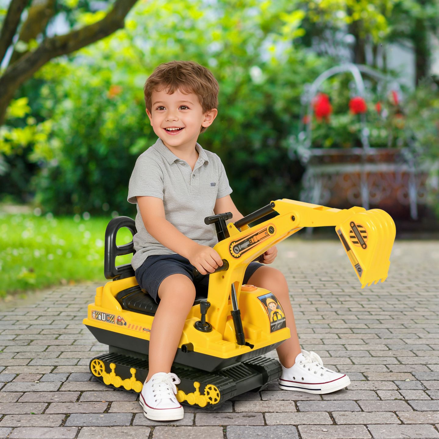 Детская игрушка Qaba Excavator Ride-On with Storage, 30.75"L x 9.5"W x 23"H, 66-lb. Capacity, Ages 18-48 Months — фото 2