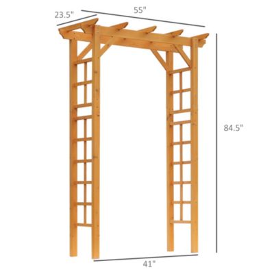 7' Wood Steel Outdoor Garden Arched Trellis Arbor w/ Fir Wood,