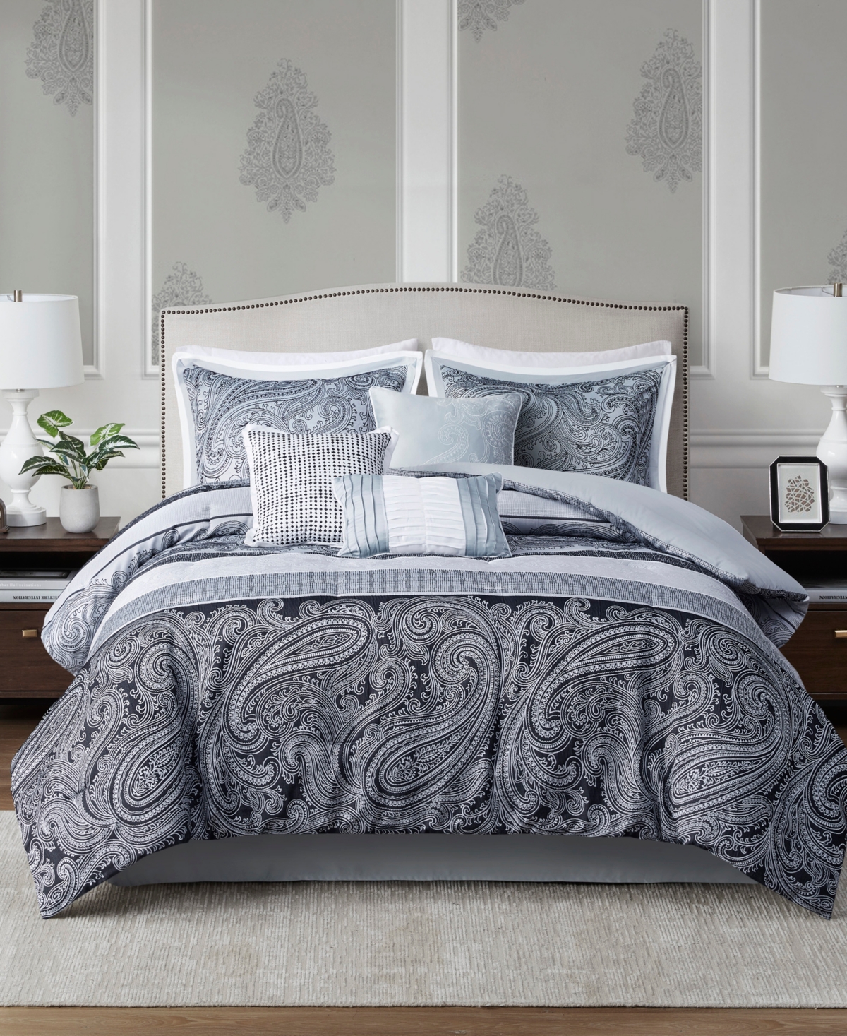 Madison Park Neilsen Jacquard 7 Piece Comforter Set, Queen Bedding In Gray